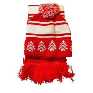 Little Debbie Tree Cake Hugger Stocking Cap and Scarf Set New Red Holiday Hat